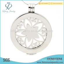 Beautiful flower silver coin pendant,stainless steel locket